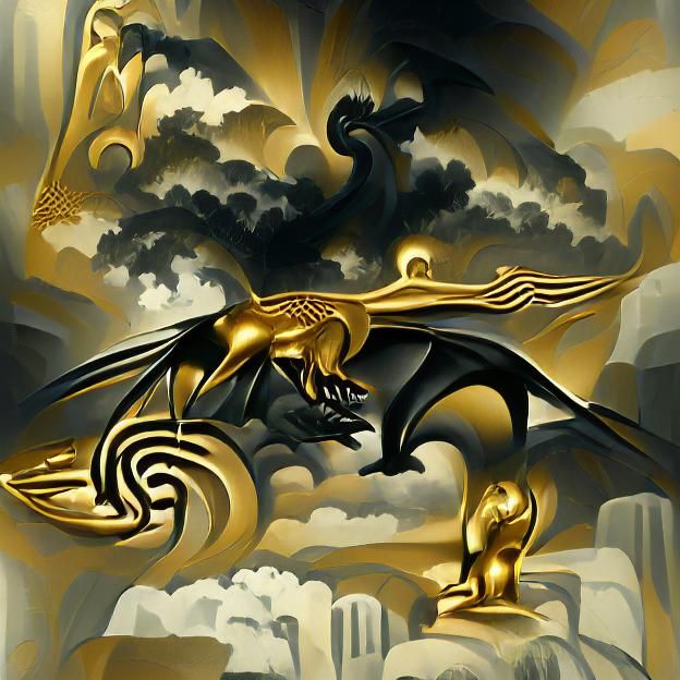 Art Deco Dragon in Black and Gold