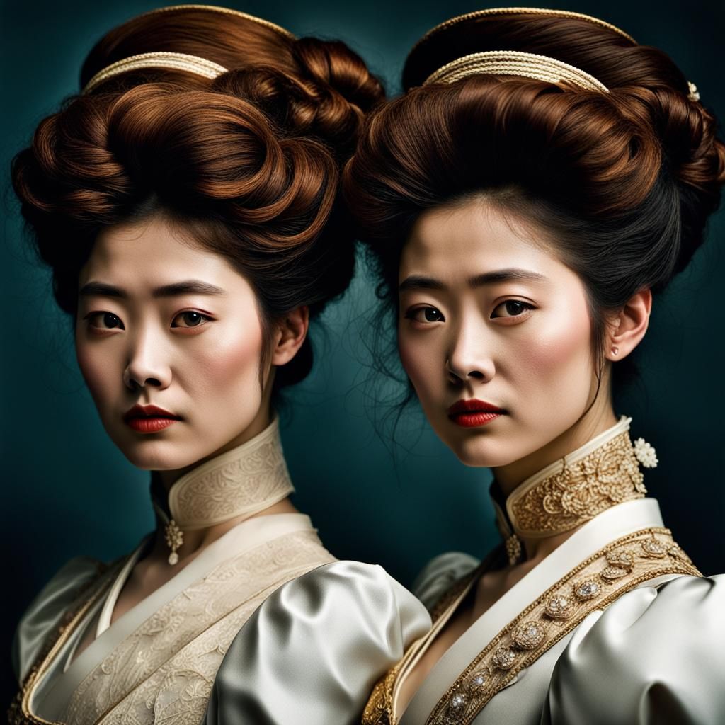 Gibson Girl Style Portrait of Two Japanese Sisters