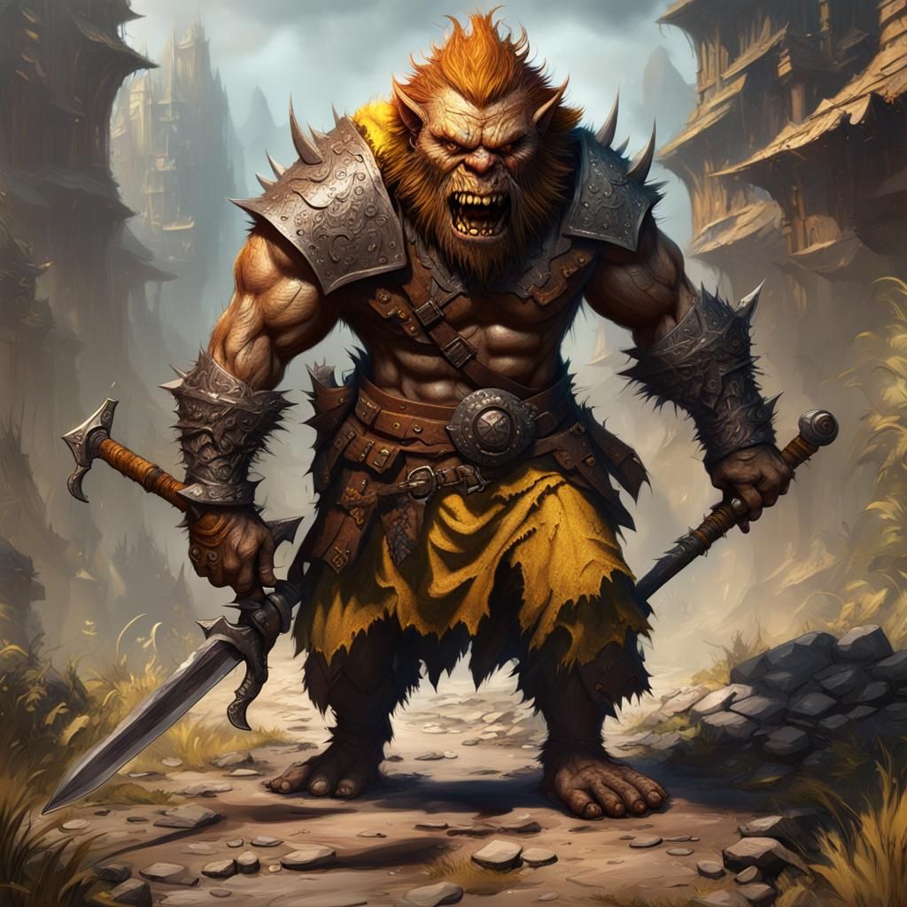 Fierce Bugbear Fighter with Rusty Sword