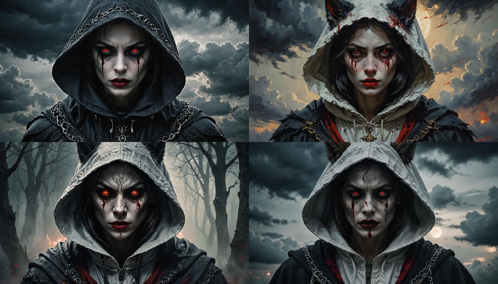 Werewolf Transformation: Hooded Woman with Red Eyes