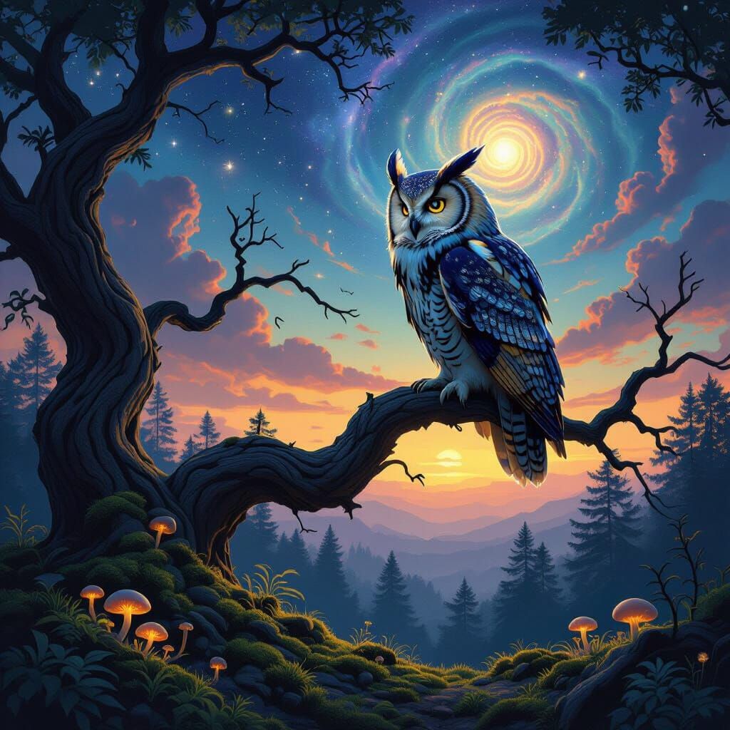 Majestic Owl Silhouette in Cosmic Twilight