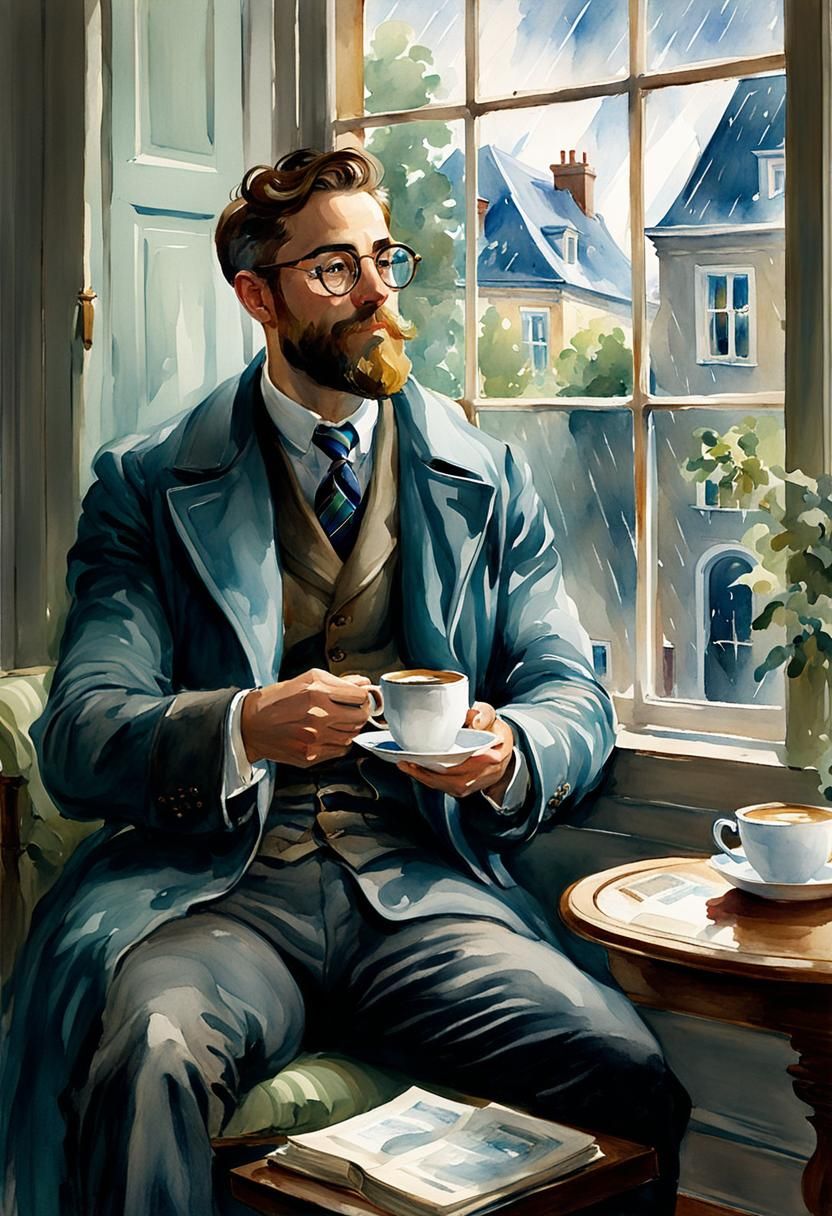 Man Watching Rain: Watercolor by John Singer Sargent