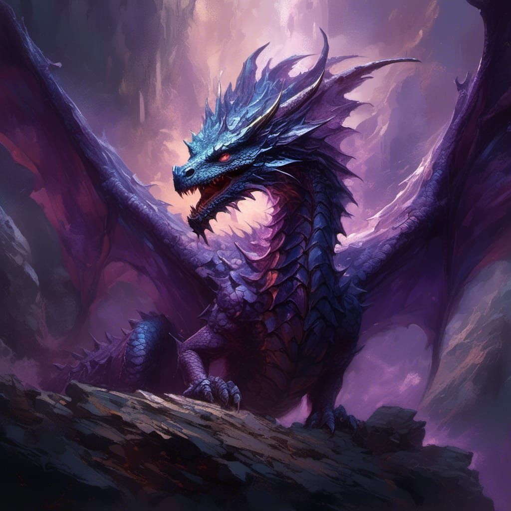 Iridescent Purple Dragon in Crystal Cave