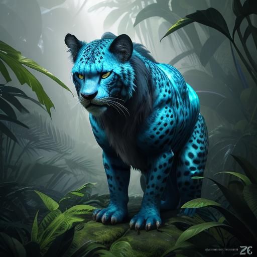 Exotic Hybrid Creature in Bioluminescent Jungle