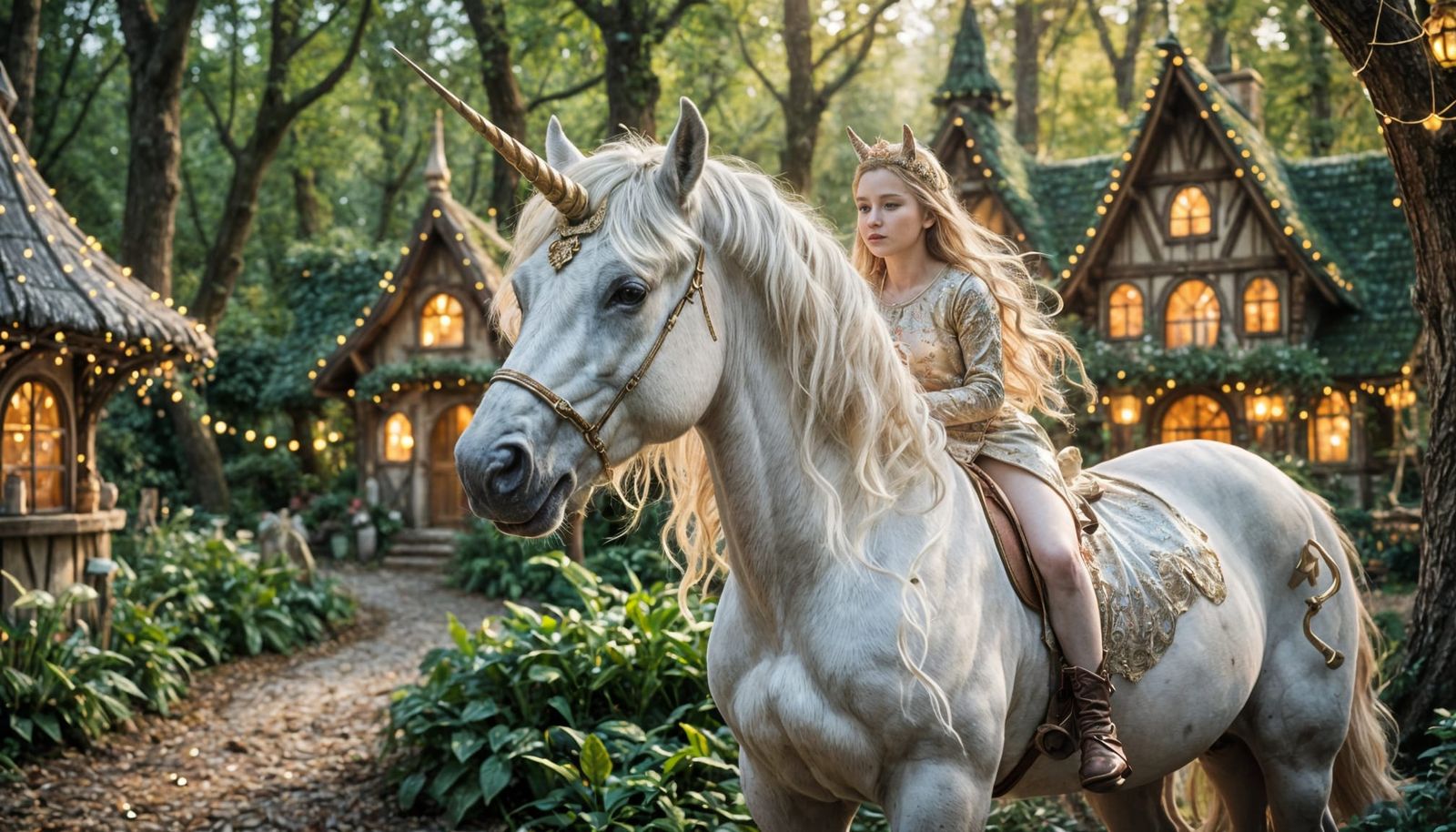 White Unicorn in Enchanted Fairy Village