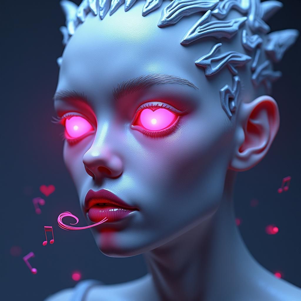 Silver Woman with Musical Voice, Detailed Matte Painting