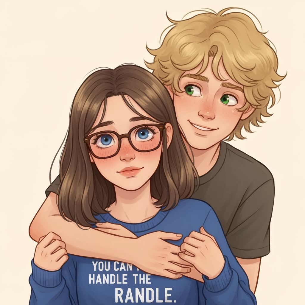 Cute Teenage Couple Hugging in Storybook Style