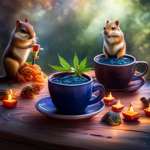 Hyperrealistic Chipmunks' Surreal Coffee Break