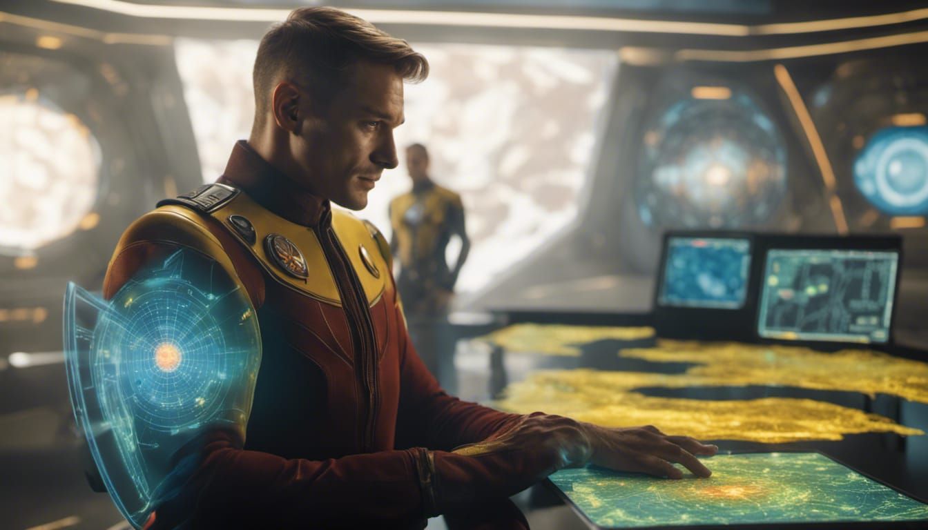 Starship Commander Analyzes Holographic Map