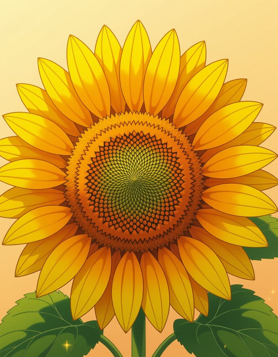 Golden Sunflower in Vintage Anime Style