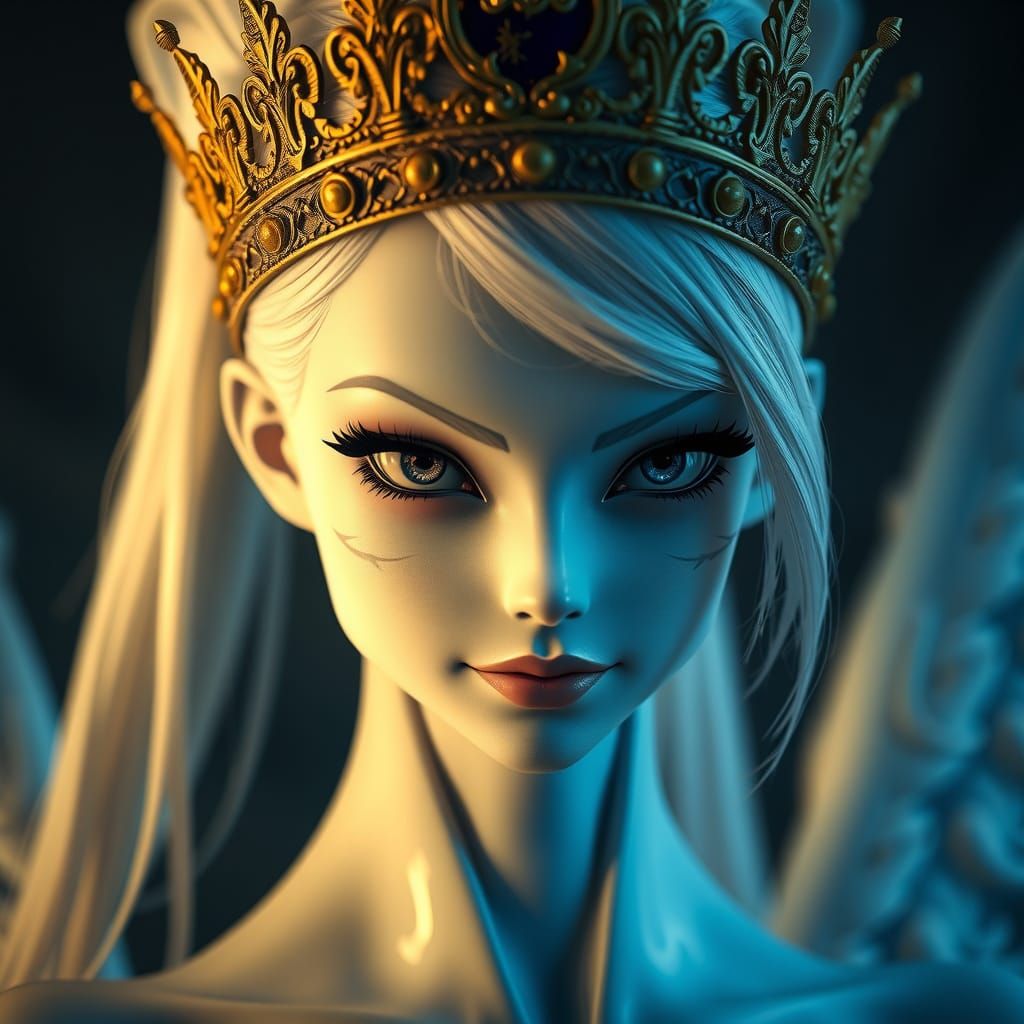 Ethereal Angel Portrait in Porcelain Blue Skin