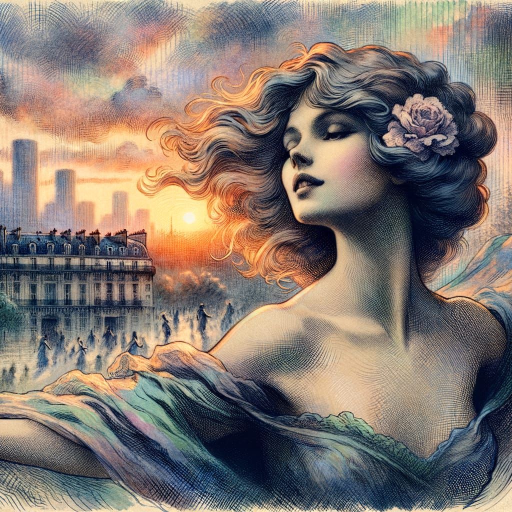Dreamy Parisian Muse in Art Nouveau Impressionism