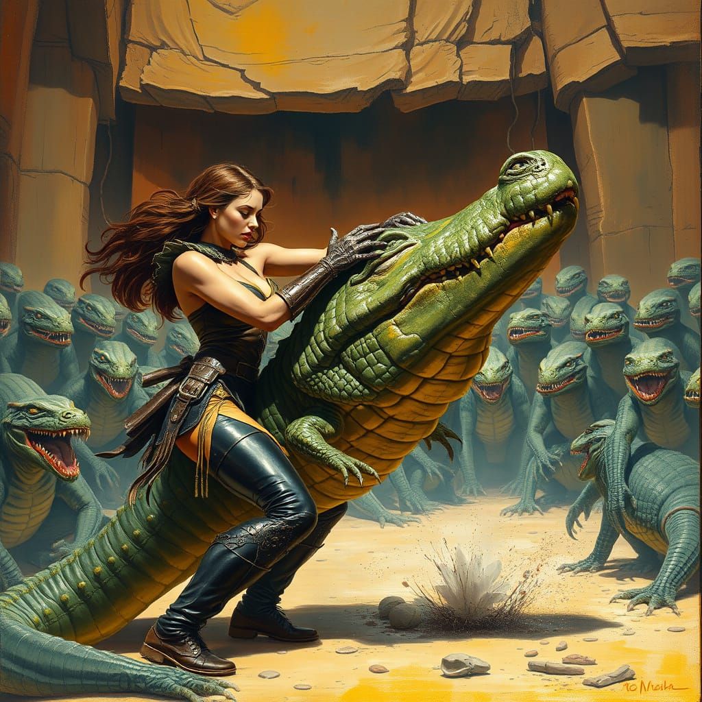 Alligator Wrestling in a Fantasy Arena