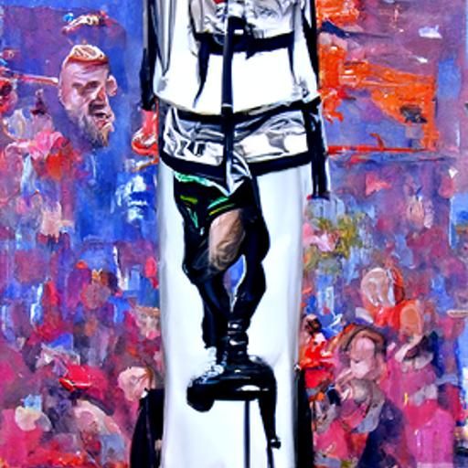 Connor McGregor on Stilts, Oil Painting Portrait