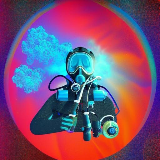 Scuba Diver in Vast Ocean: Cosmic Illustration