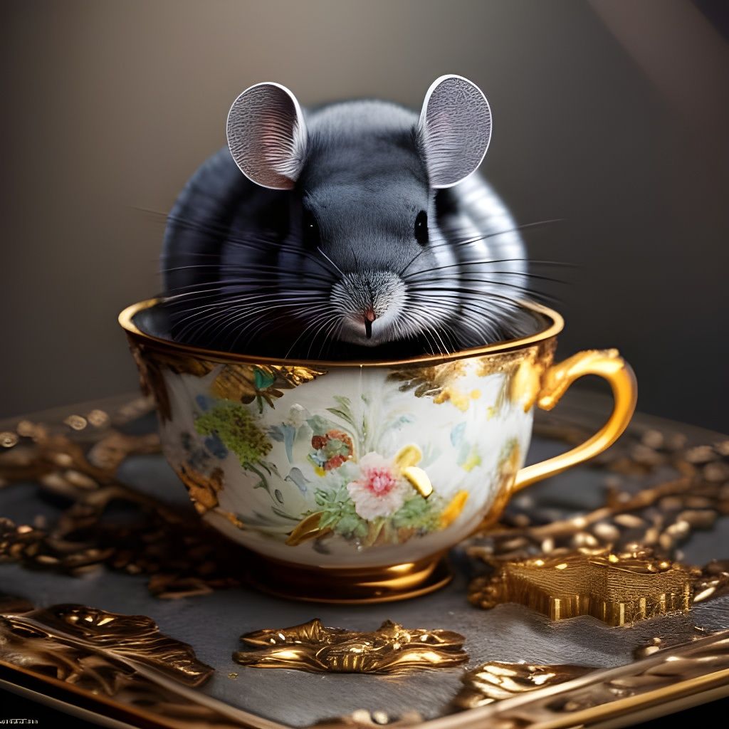 Cute chinchilla sitting in a teacup