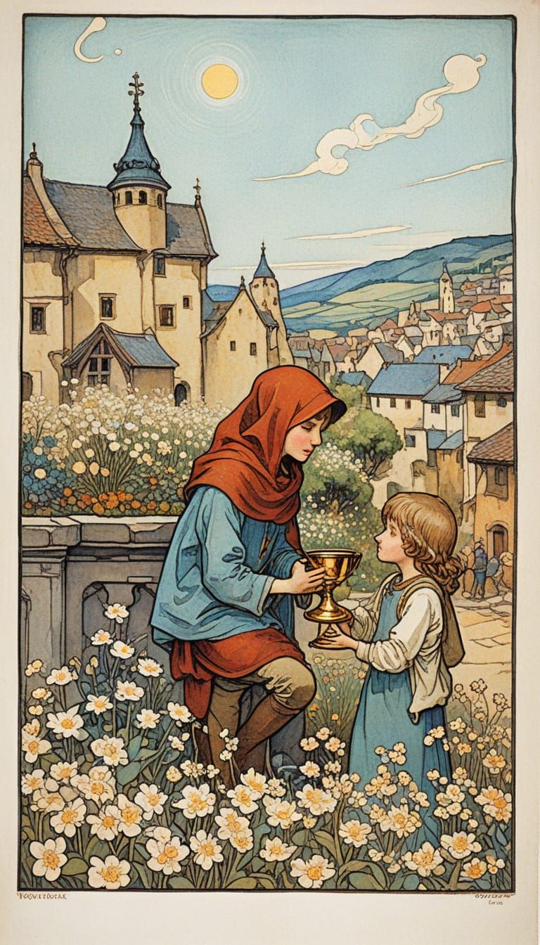 Mystical Brother Offers Golden Cups to Sister in Enchanted V...