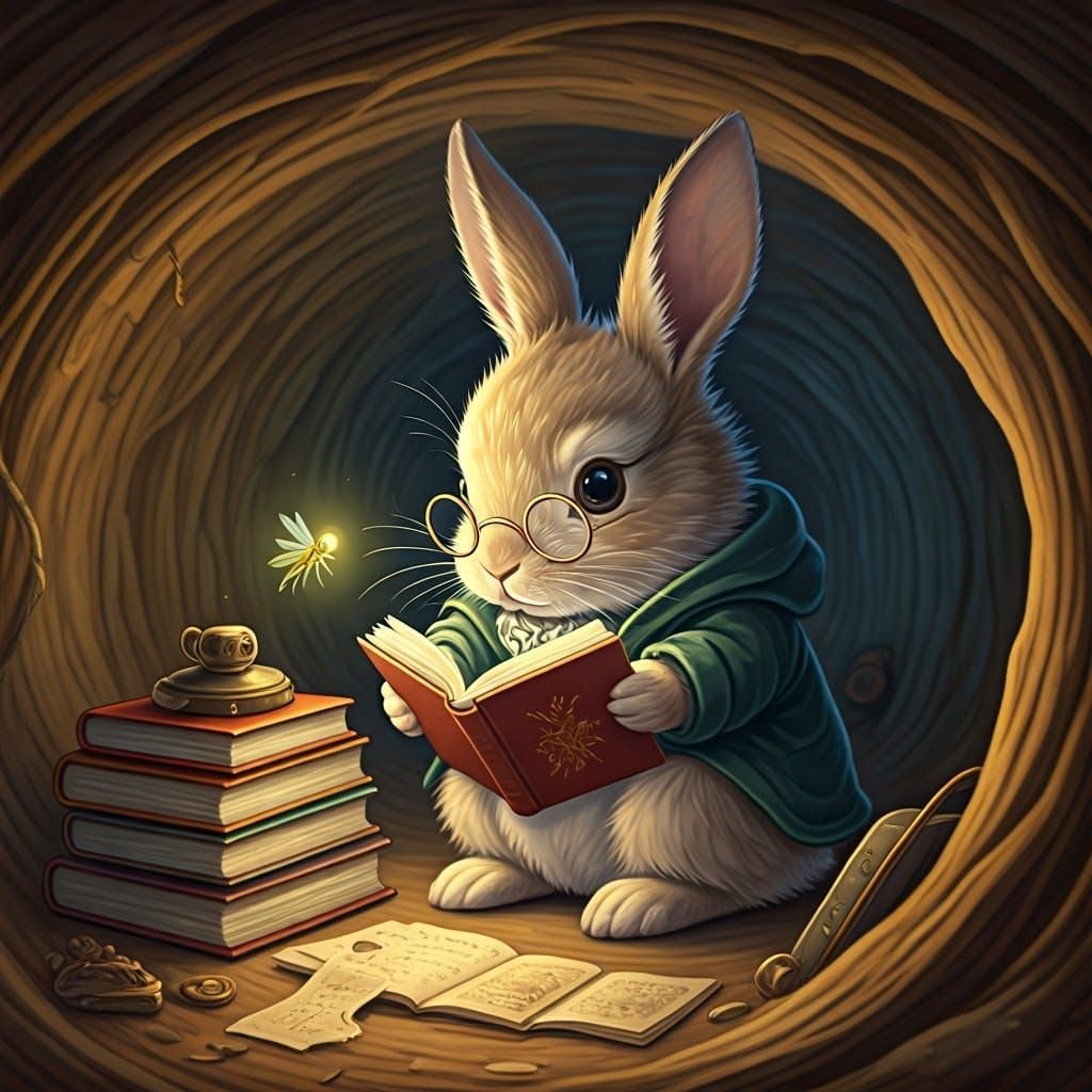 Cozy Burrow Scene in Whimsical Children's Book Style