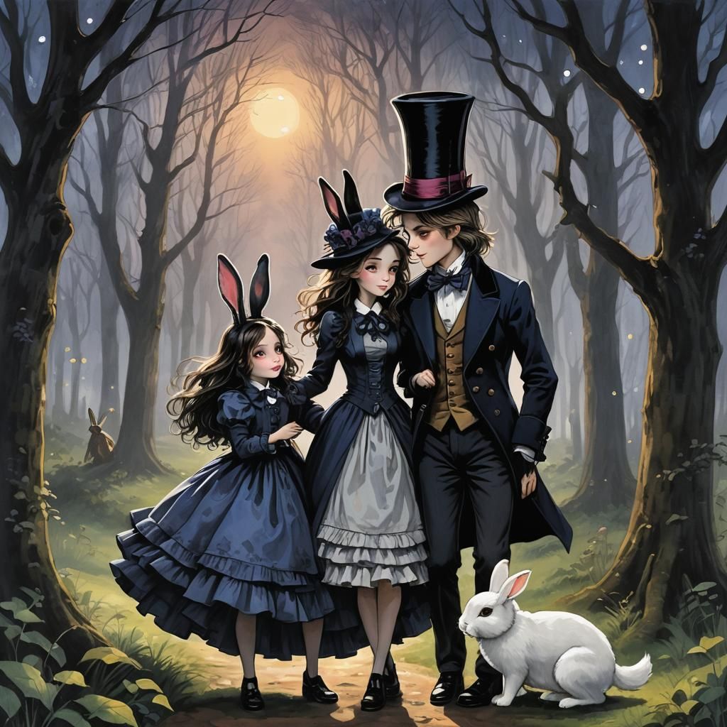Enchanted Forest Maiden with Rabbit in Twilight