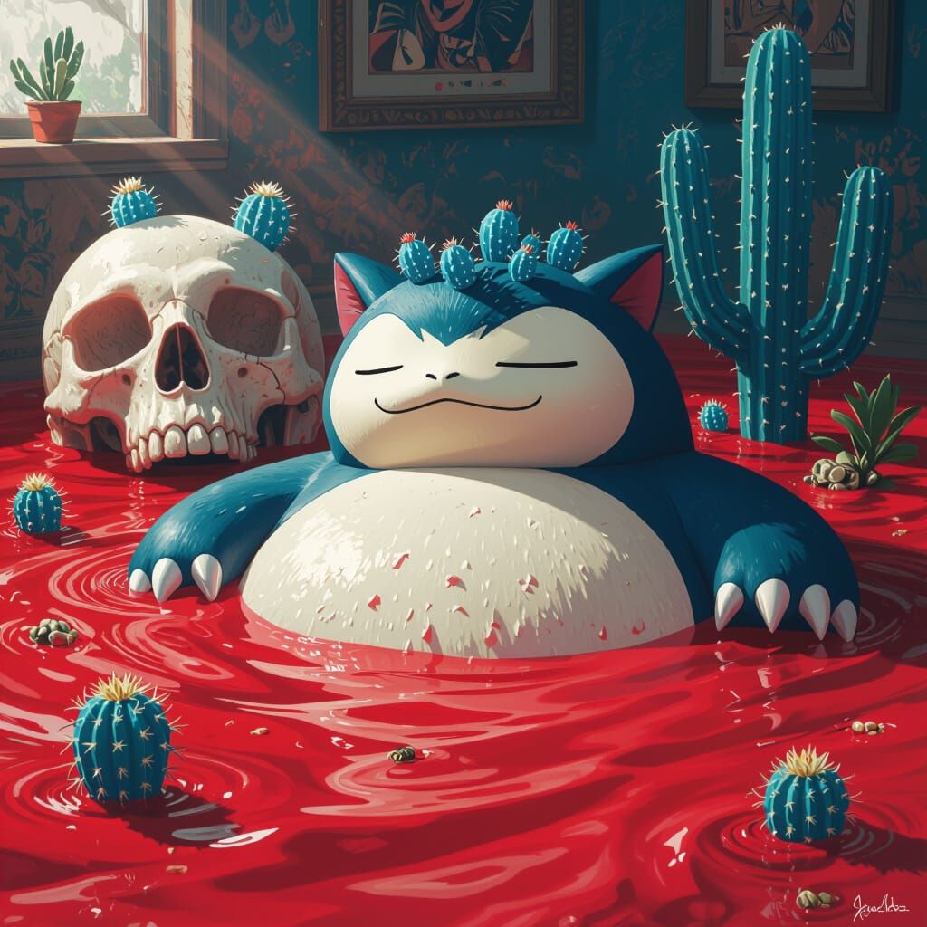 Snorlax Sinking in Red Quicksand with Rat Skull