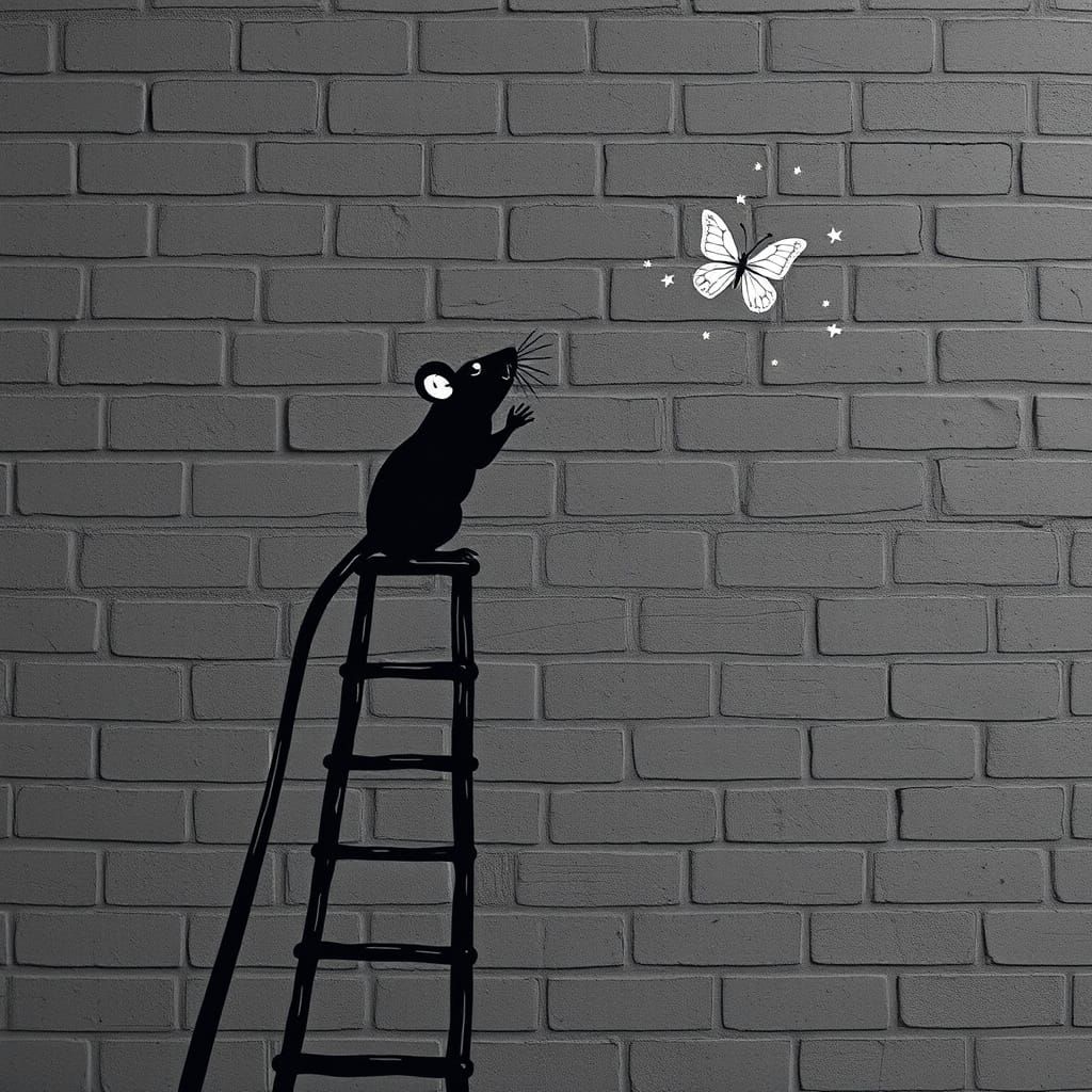a cute mouse dreaming of flying like a butterfly
