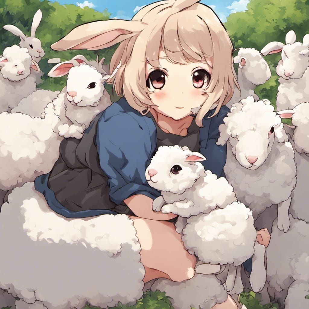 Anime Rabbit and Sheep in Manga Style