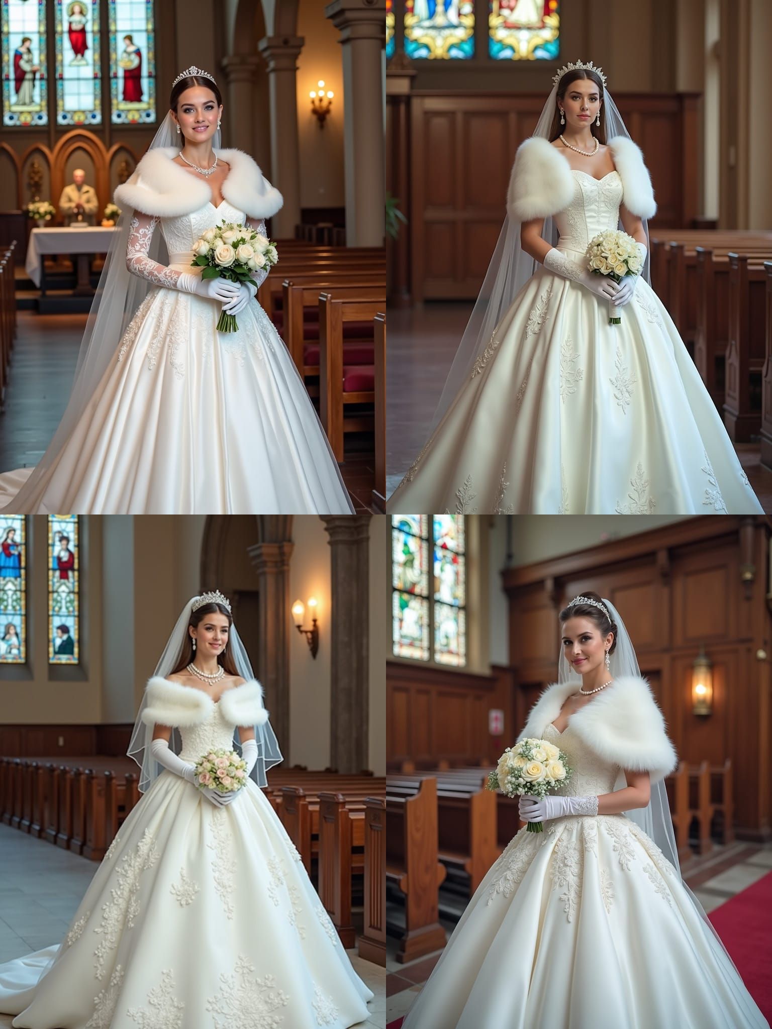 Bride in White Satin Gown with Pearl Details