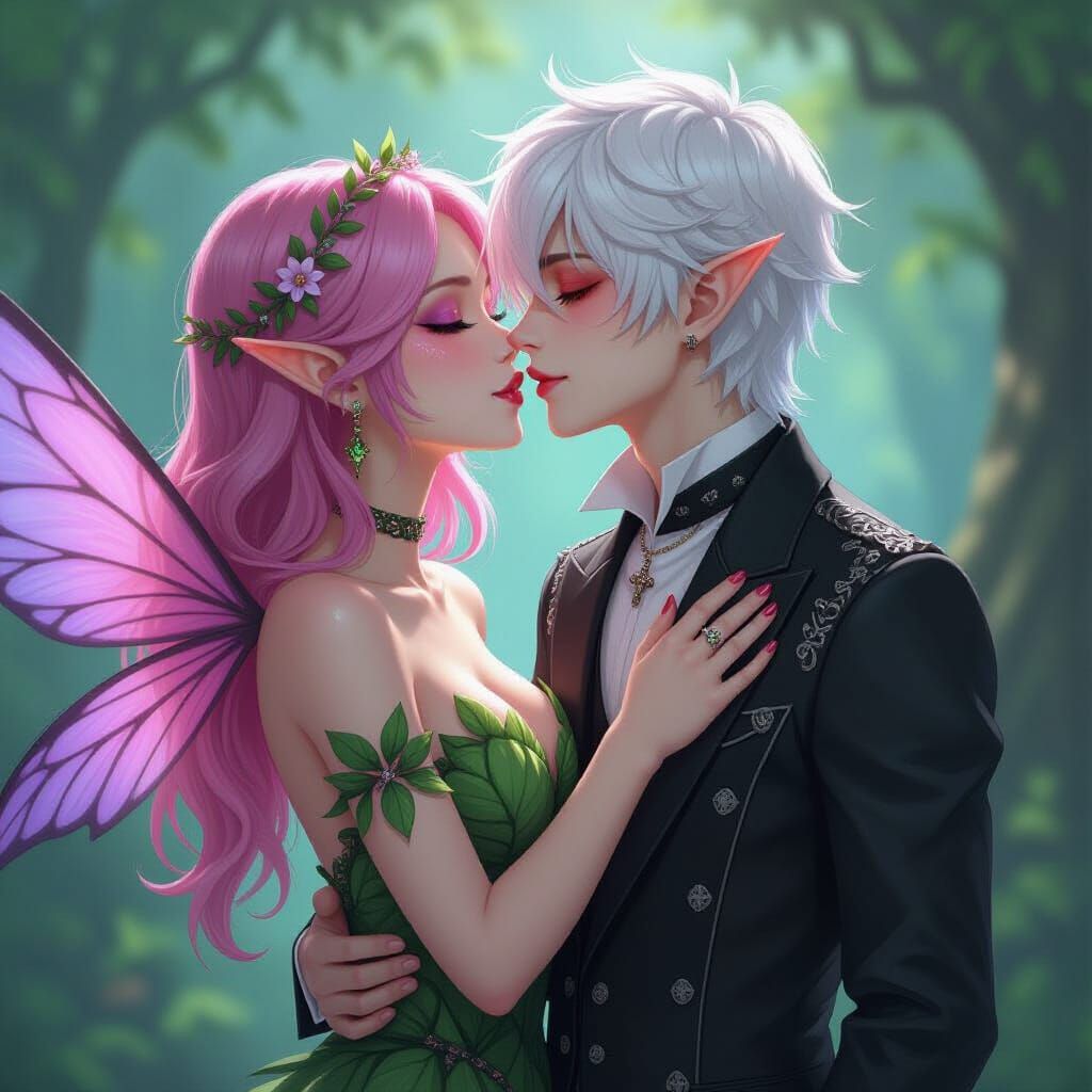 Gothic Fairy Romance: Pink Haired Fairy Kisses White Haired ...