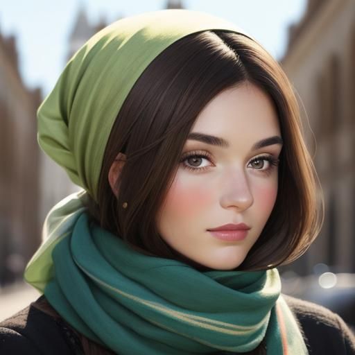 Brunette Beauty: Portrait with Hair Scarf