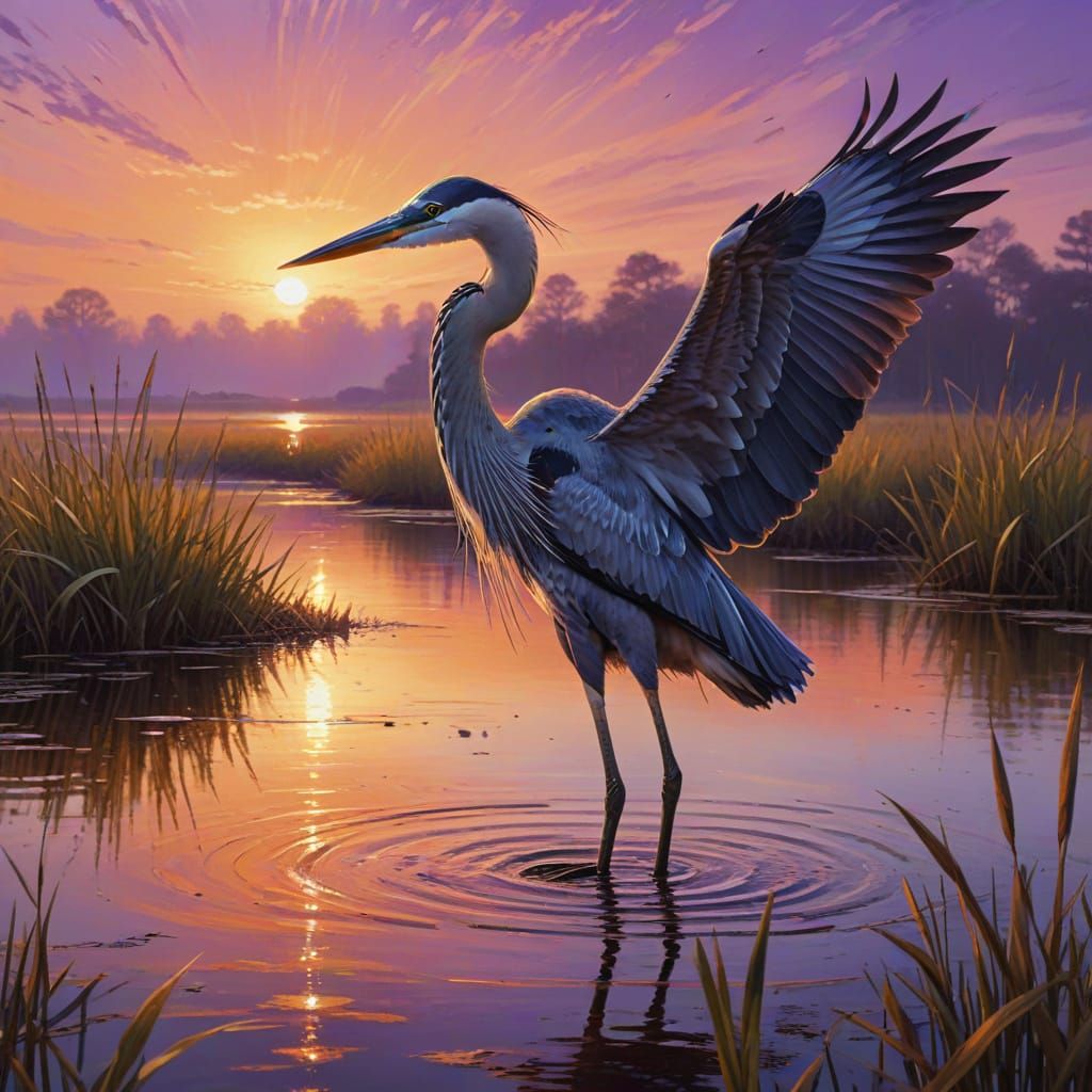 A lone heron prepares to take flight