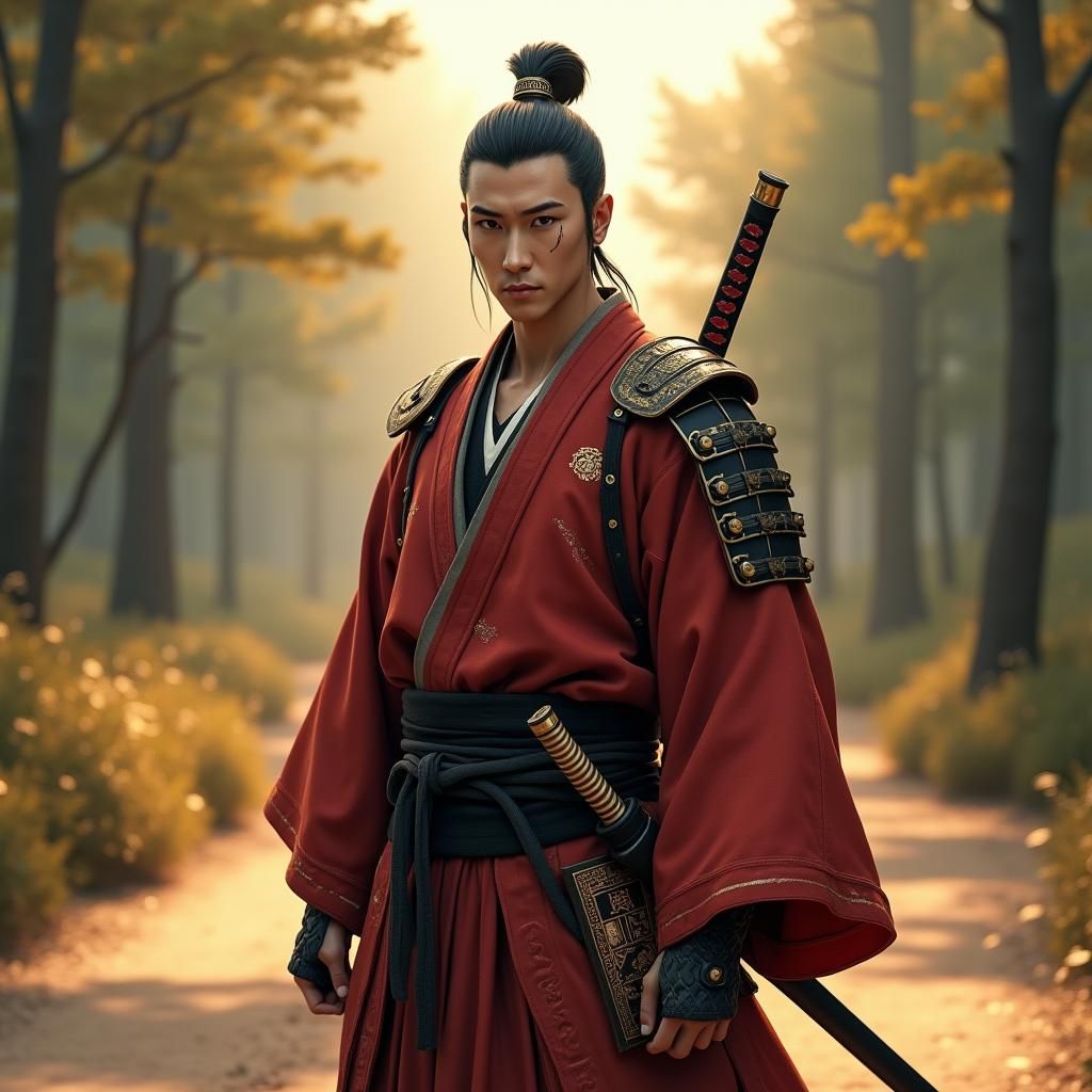 Scarred Samurai on Rural Road, in 3D Anime Art