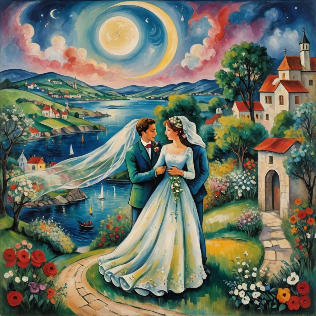 Dreamy Wedding Scene as Oil Painting