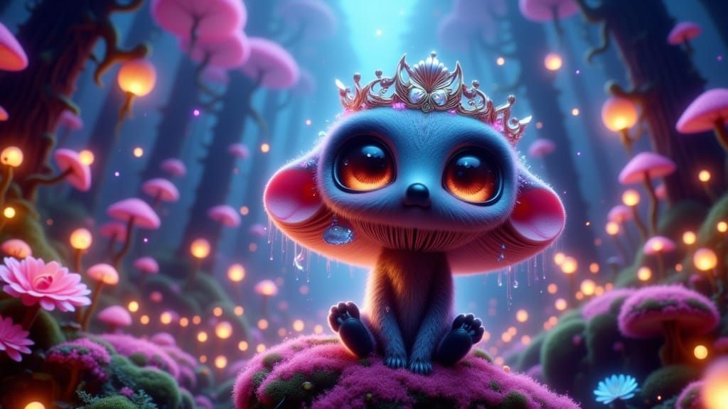 Funky Chibi Creature in Bioluminescent Forest