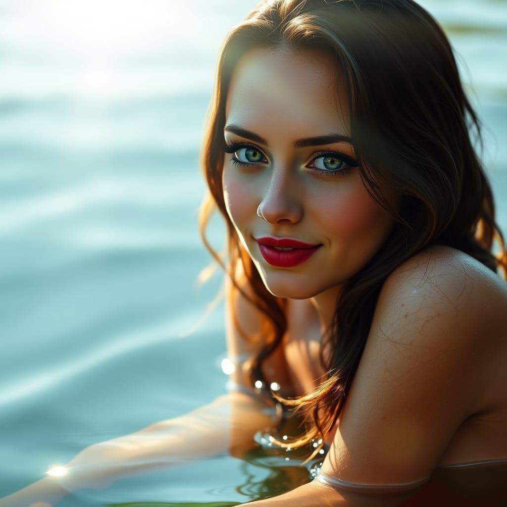Portrait of a Young Woman Bathing in a Lake