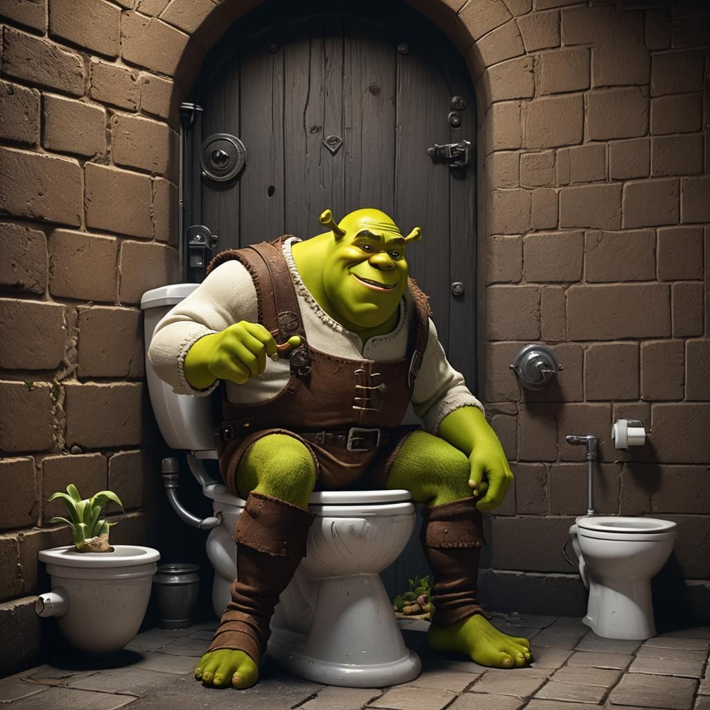 Shrek on the Toilet: Detailed Matte Painting