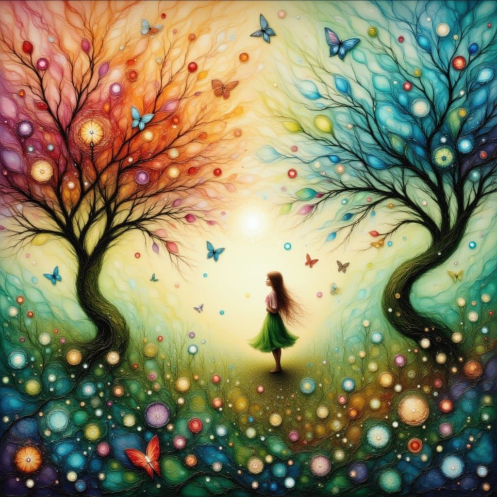 Flowering Trees with Blossoms in Surreal Impressionism