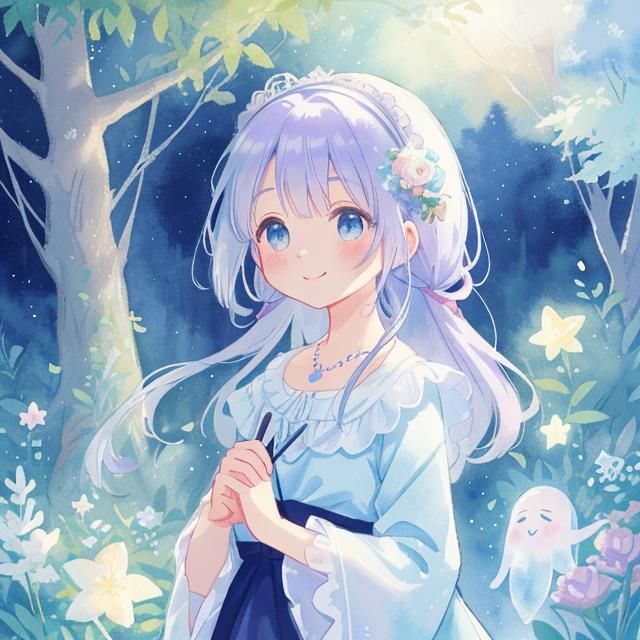 Gentle Woman Ghost in Arte Povera Watercolor Style