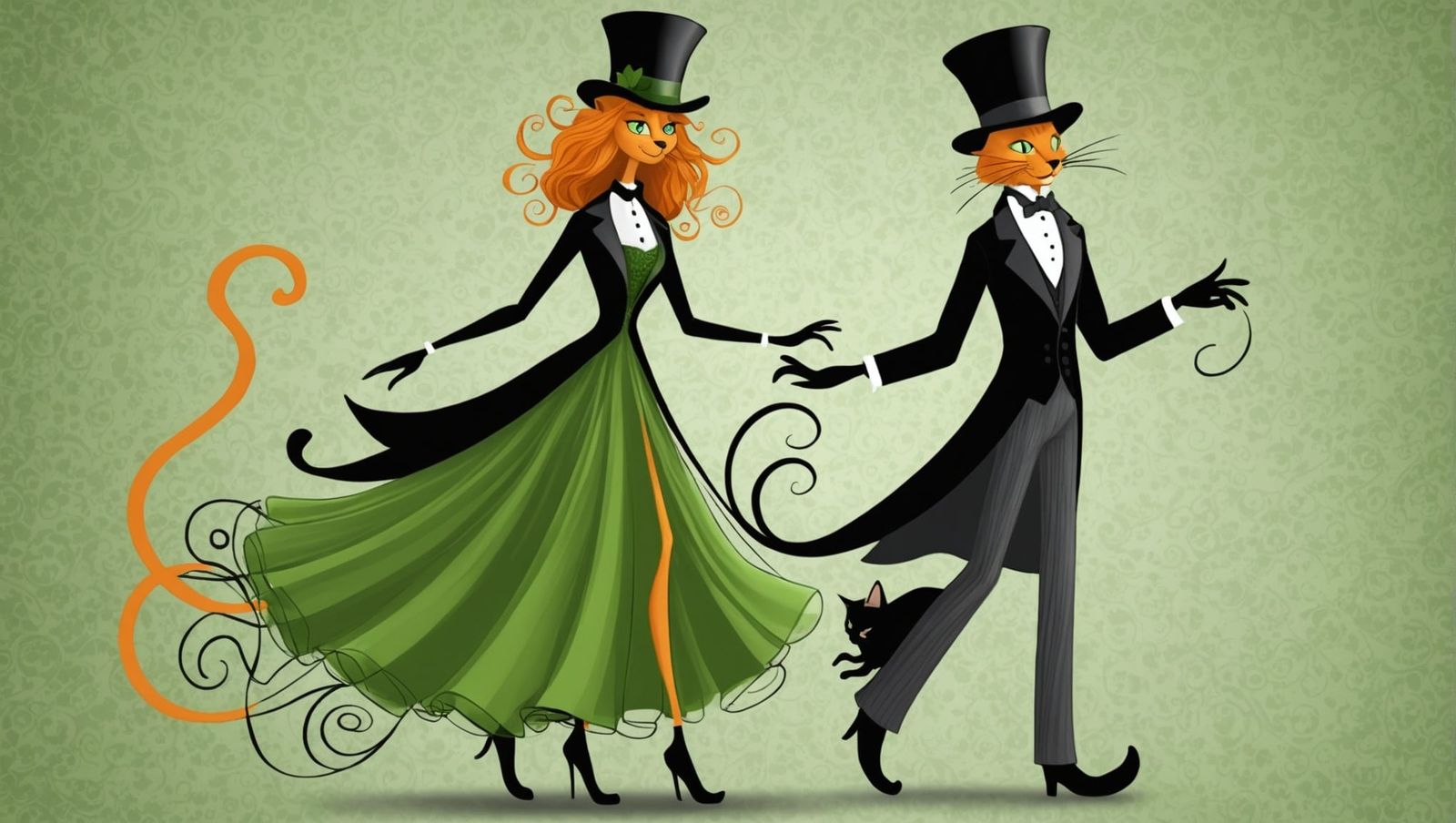 Dancing Cat Figures in Ethereal Fantasy Art