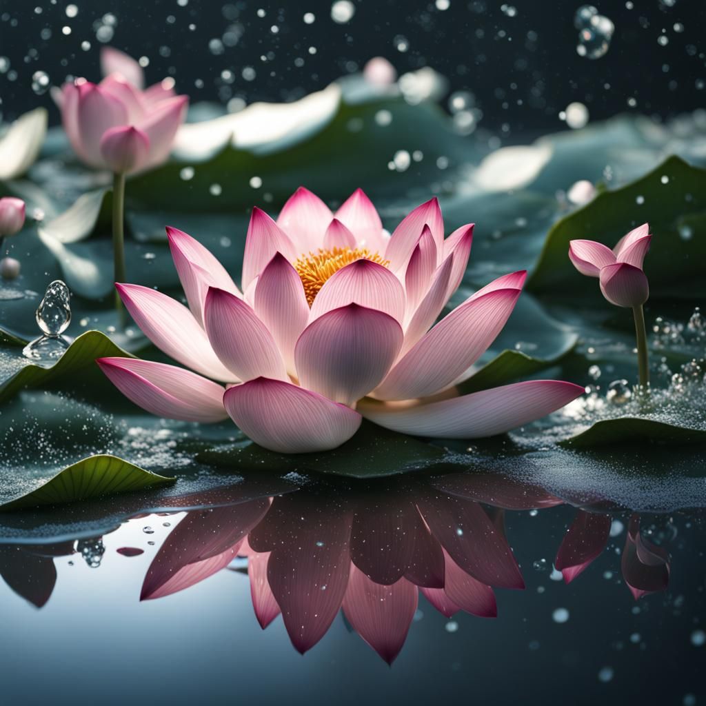 Photorealistic Lotus in Snowy Puddle: CGI Fine Art