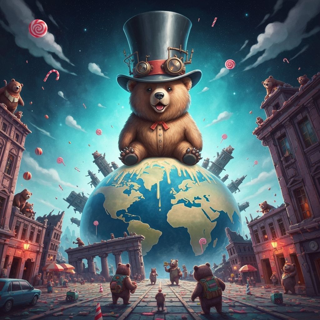 Steampunk Bear on Melting Earth: Surreal Digital Art