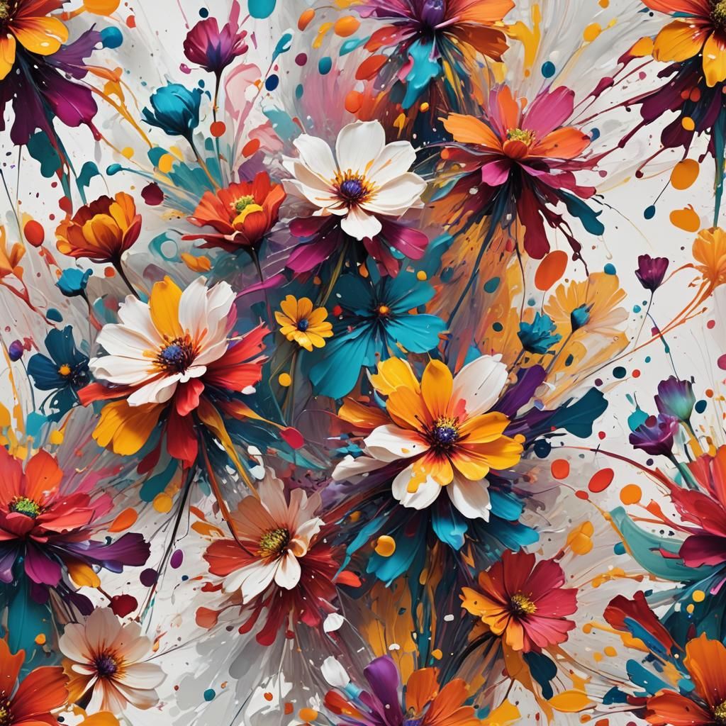 Vibrant Floral Mosaic in Hyper-Realistic Brushstrokes
