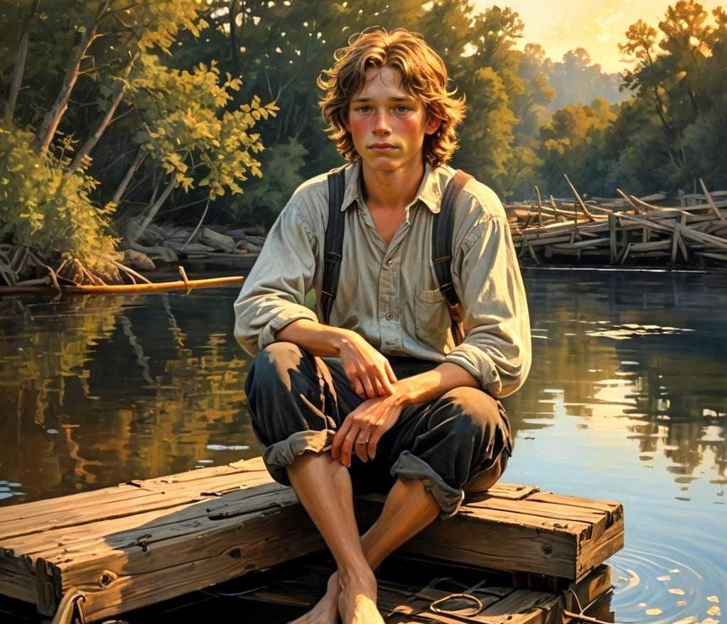 Huckleberry Finn Oil Painting by James Gurney