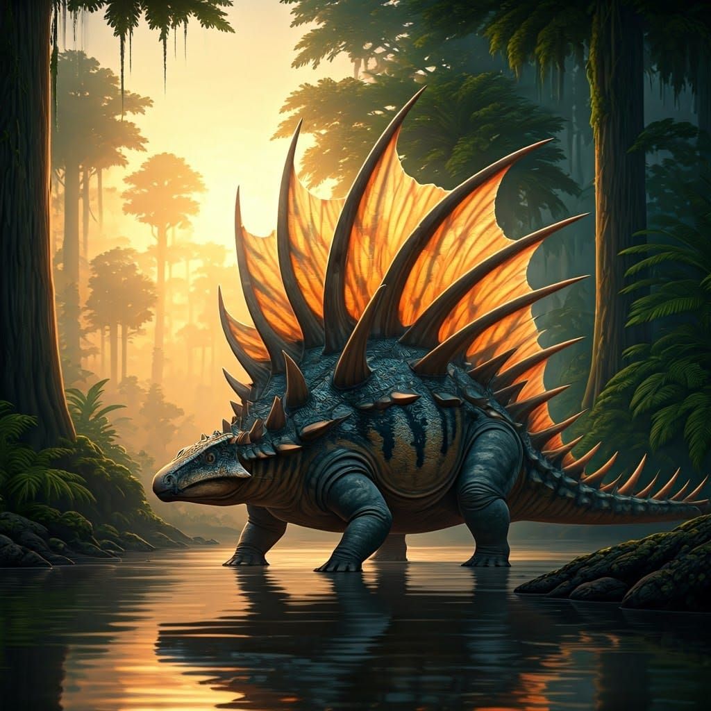 Stegosaurus in a Lush Prehistoric Jungle