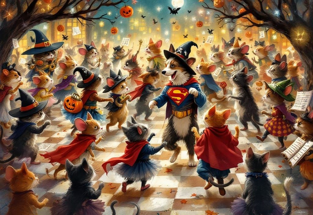 Halloween Animal Party: Cats and Dogs Dancing