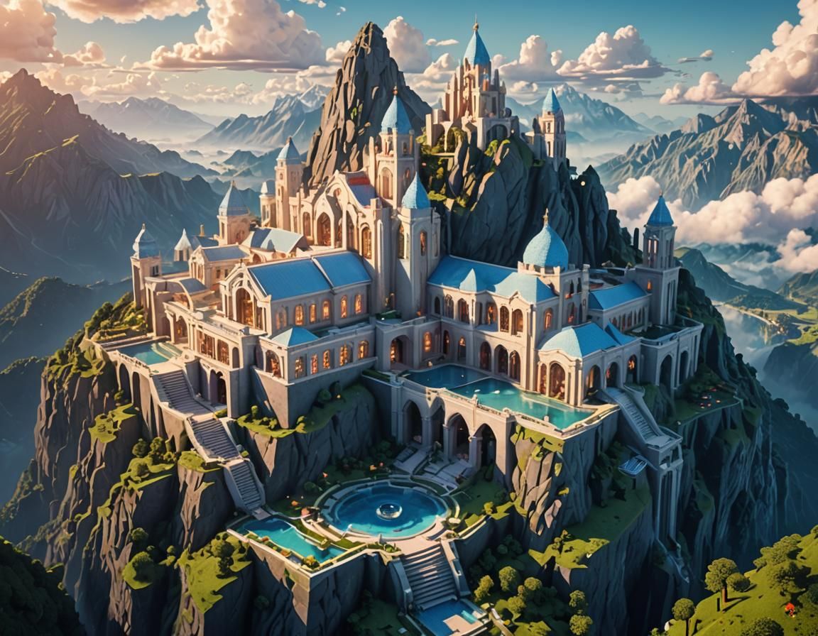 Minecraft Base on Mountain: Digital Matte Painting