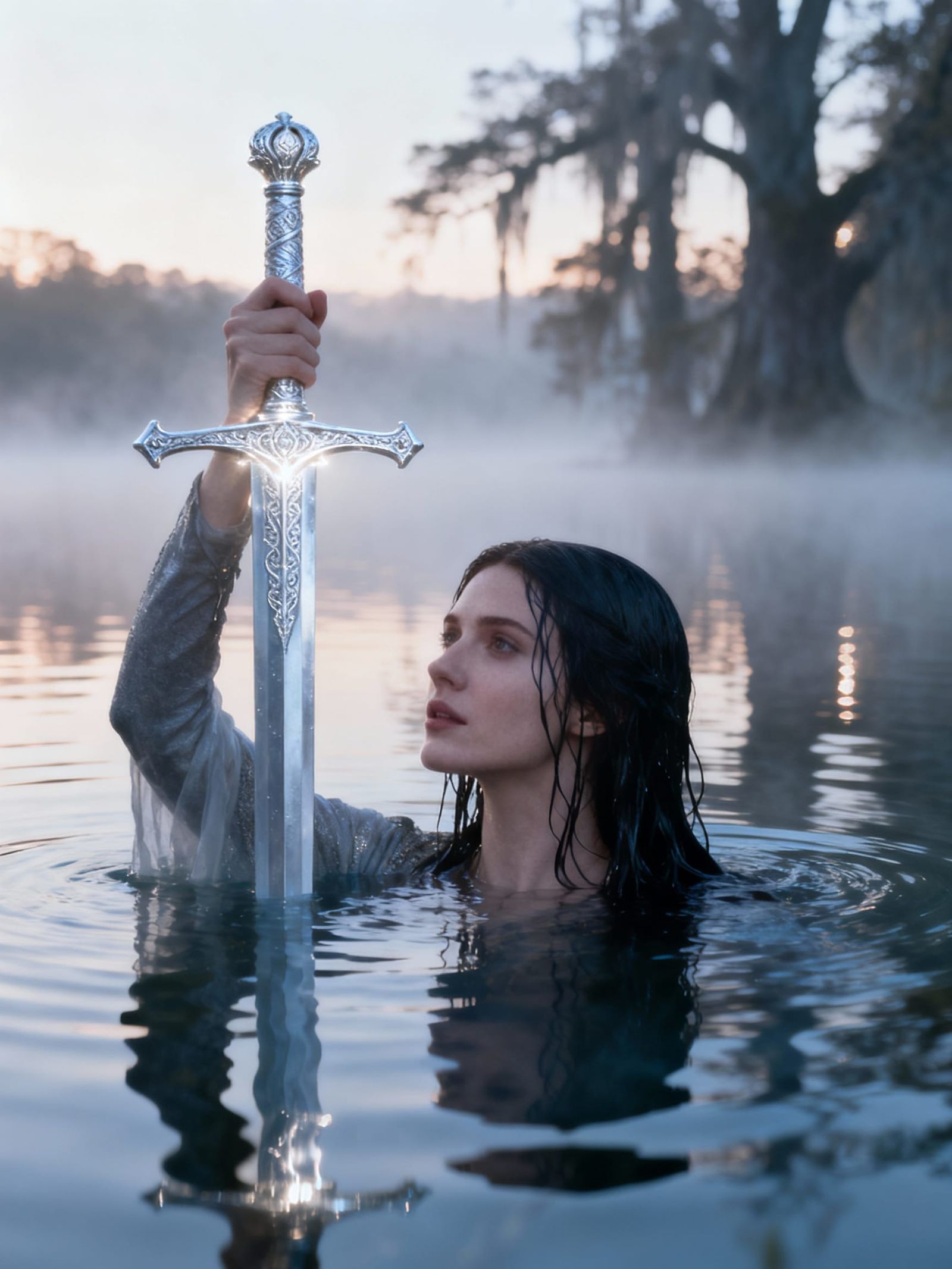Lady of the Lake at Dawn, Holding Glowing Excalibur