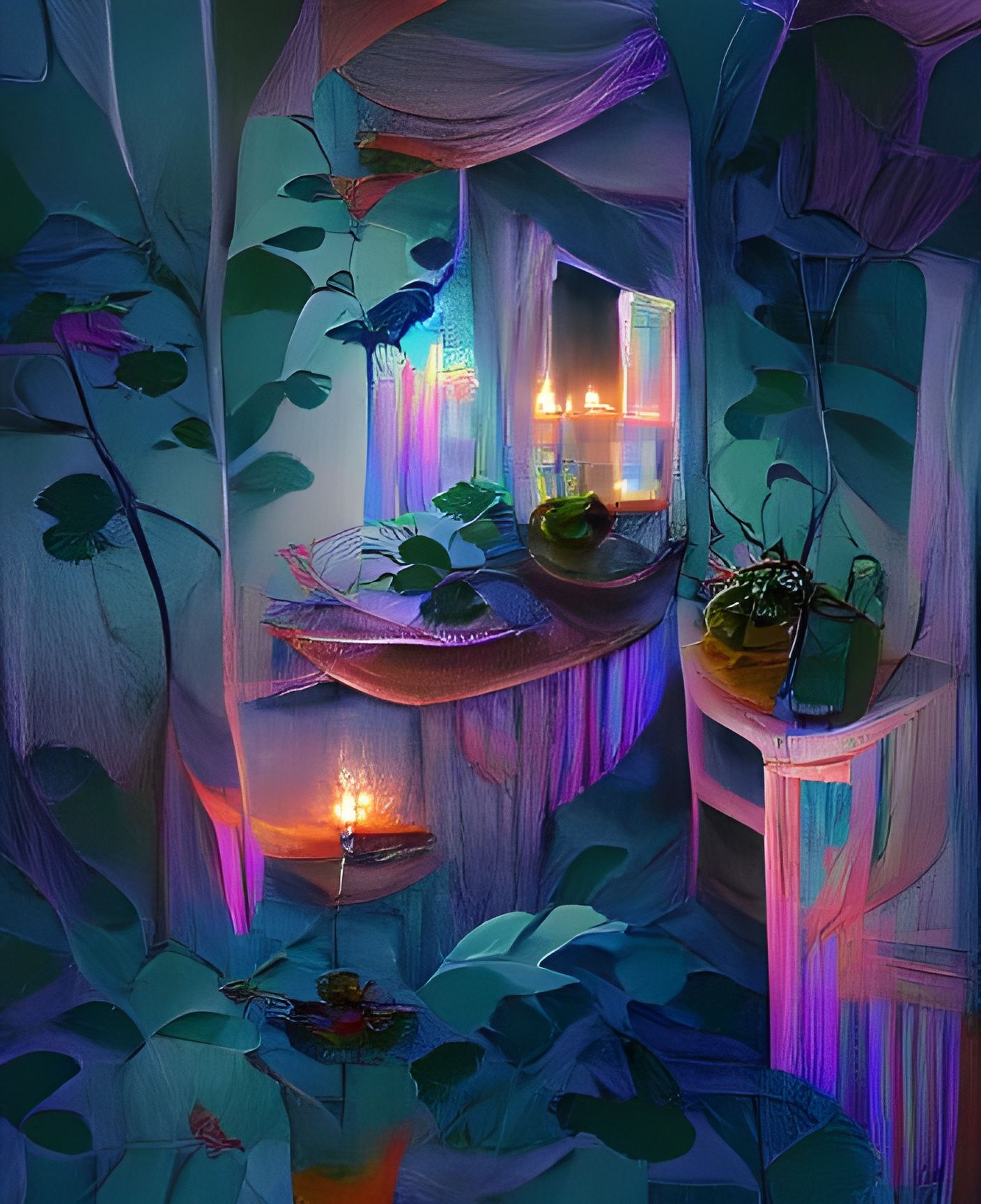 Illuminated Hideaway: Colorful Acrylic Painting