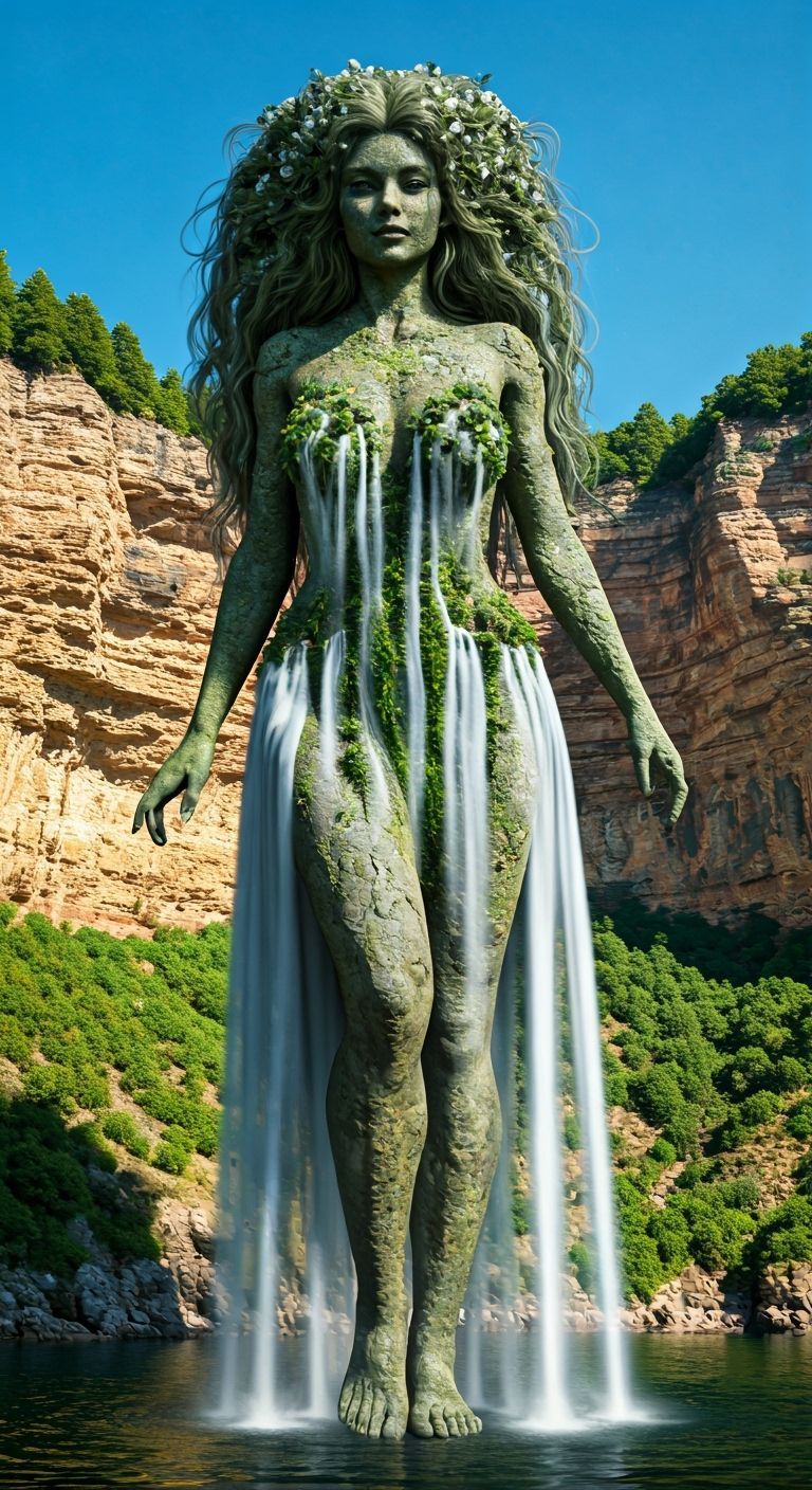 Stone Giantess with Waterfall Hair and Dress