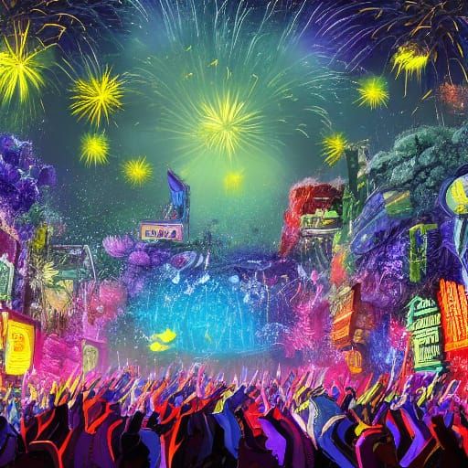 Surreal Creatures Celebrate New Year's Eve With Fireworks