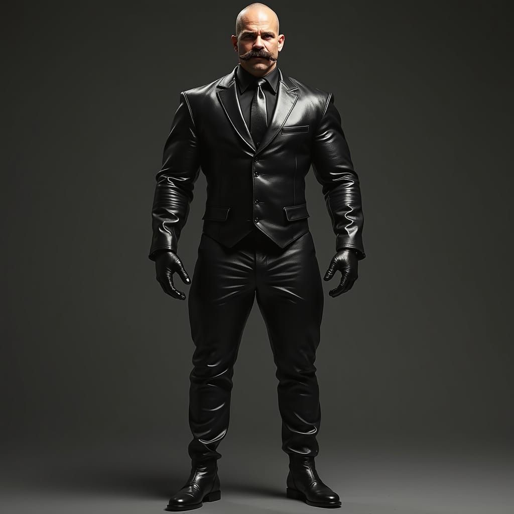 Confident Bodybuilder in Futuristic Leather Suit